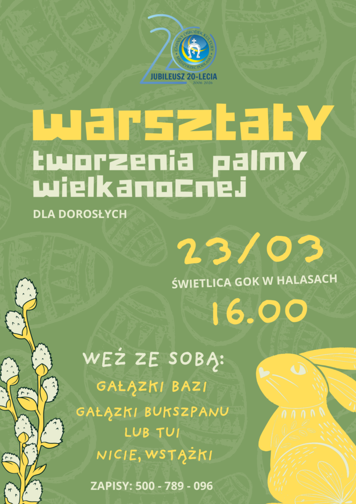Plakat informujący o warsztatach tworzenia palmy wielkanocnej