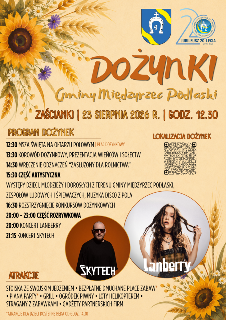 Plakat zapraszający na Dożynki Gminy Międzyrzec Podlaski 2026